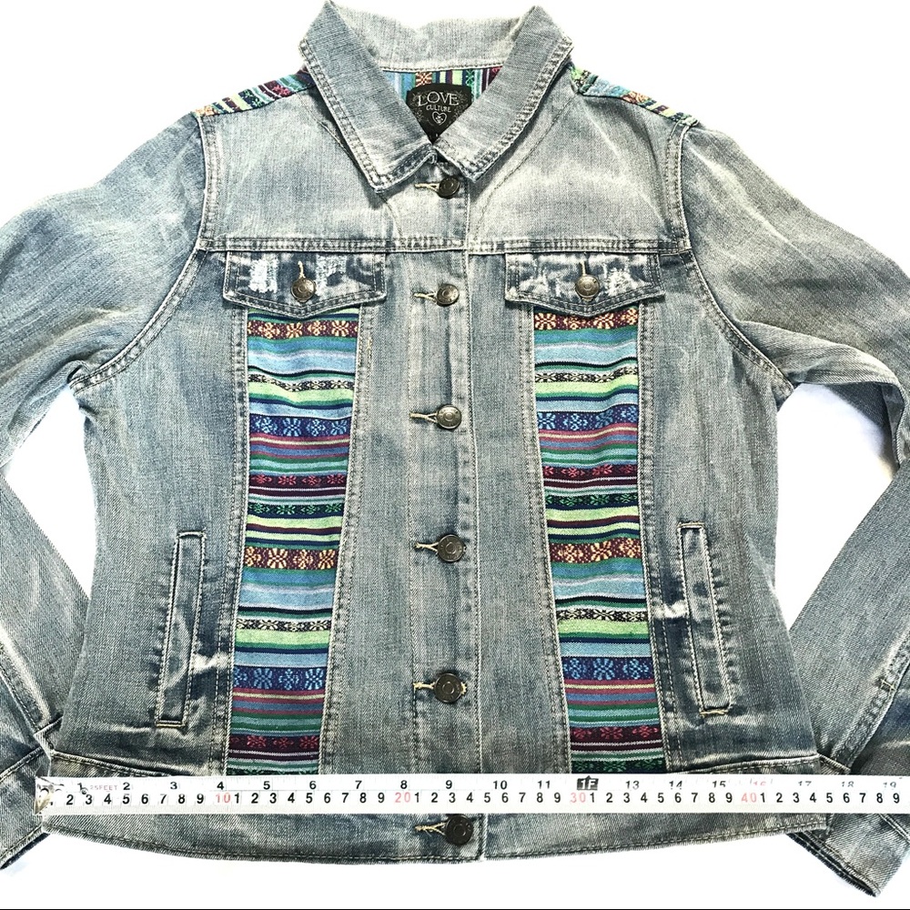Love Culture Light Blue Denim Jacket with Colorful Stripes - Picture 5 of 8
